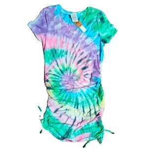 PINK Victoria's Secret Women's XS Tie Dye Ruched Drawstring T-Shirt Mini Dress